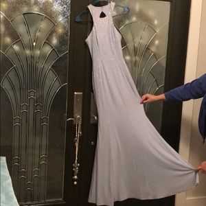 Baby blue long prom dress
